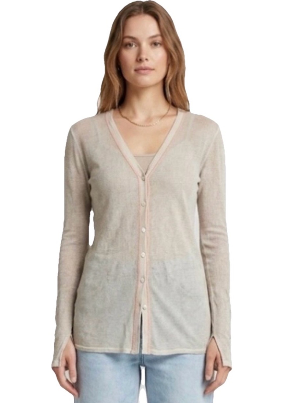 Pete & Greta Mesh Women’s Cream Greyish Cotton Long Sleeve Size Small